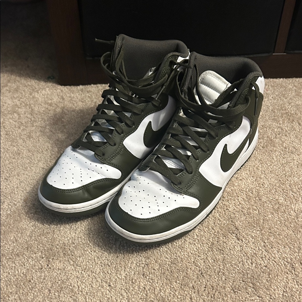 Nike Men's Olive and White High-Top Sneakers